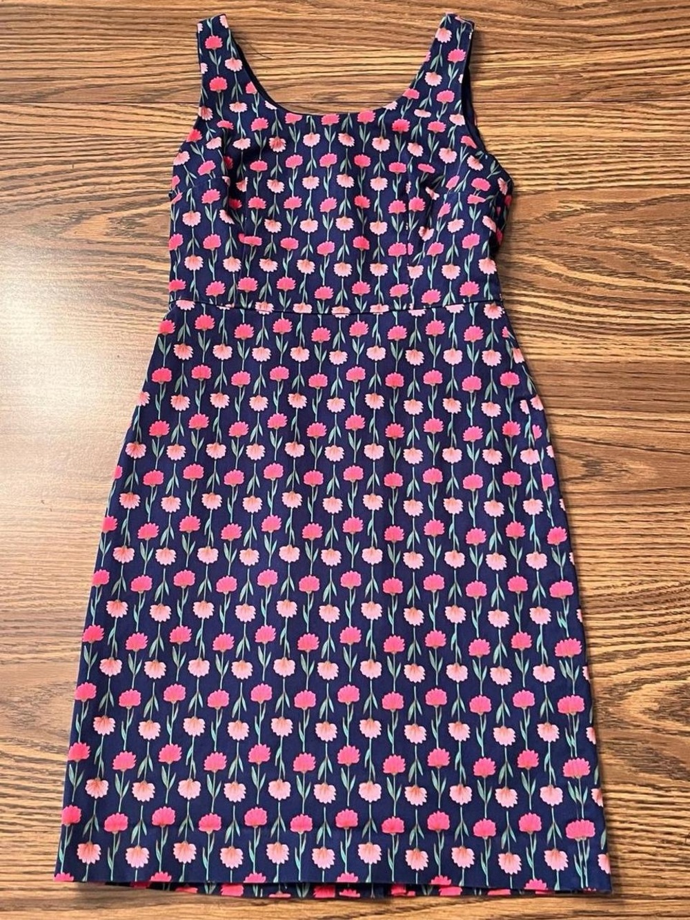 J. Crew Navy Floral Tank Dress with Pink and Green Blooms